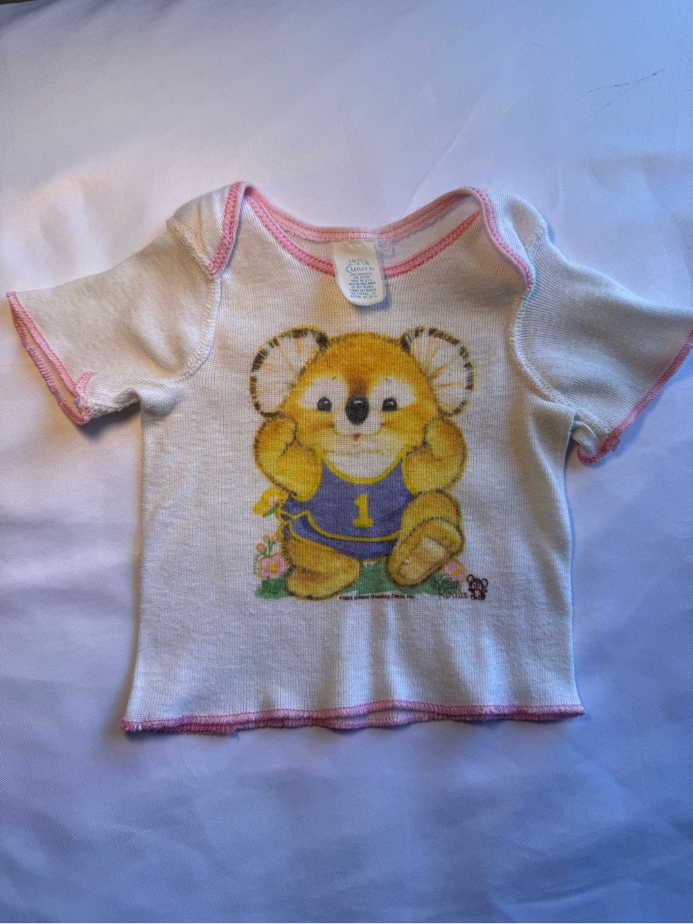 Vintage Curity “Kirby Koala” from the Critter Sitters White Tee with Pink Trim